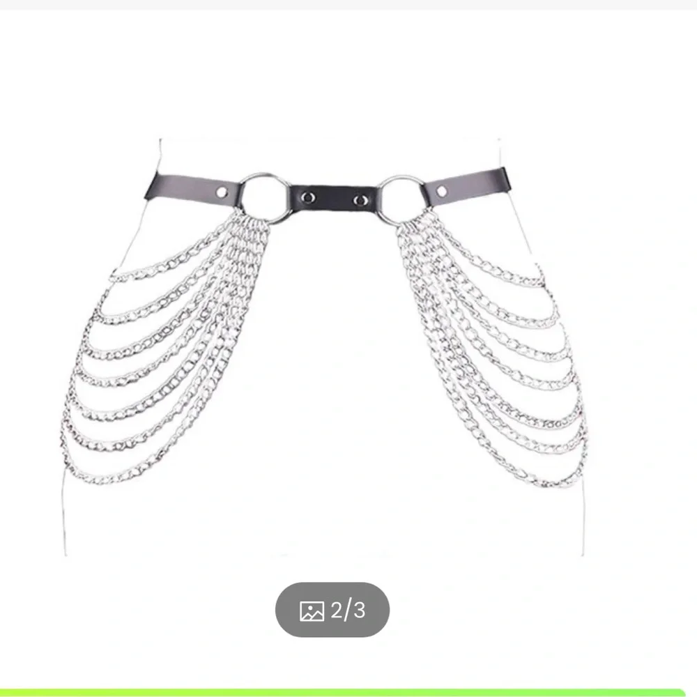 New Silver Chain Belt with Black Strap adjustable 43 inches